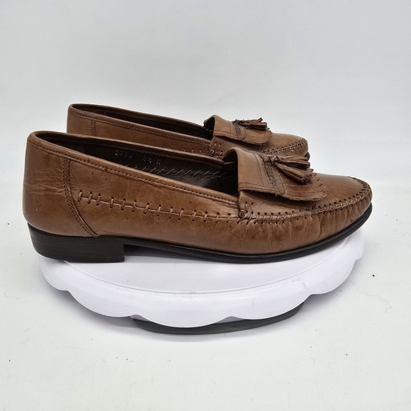 San Remo Shoe Men's 8.5M Brown Leather Moc Toe Tassel Loafers - Picture 6 of 10